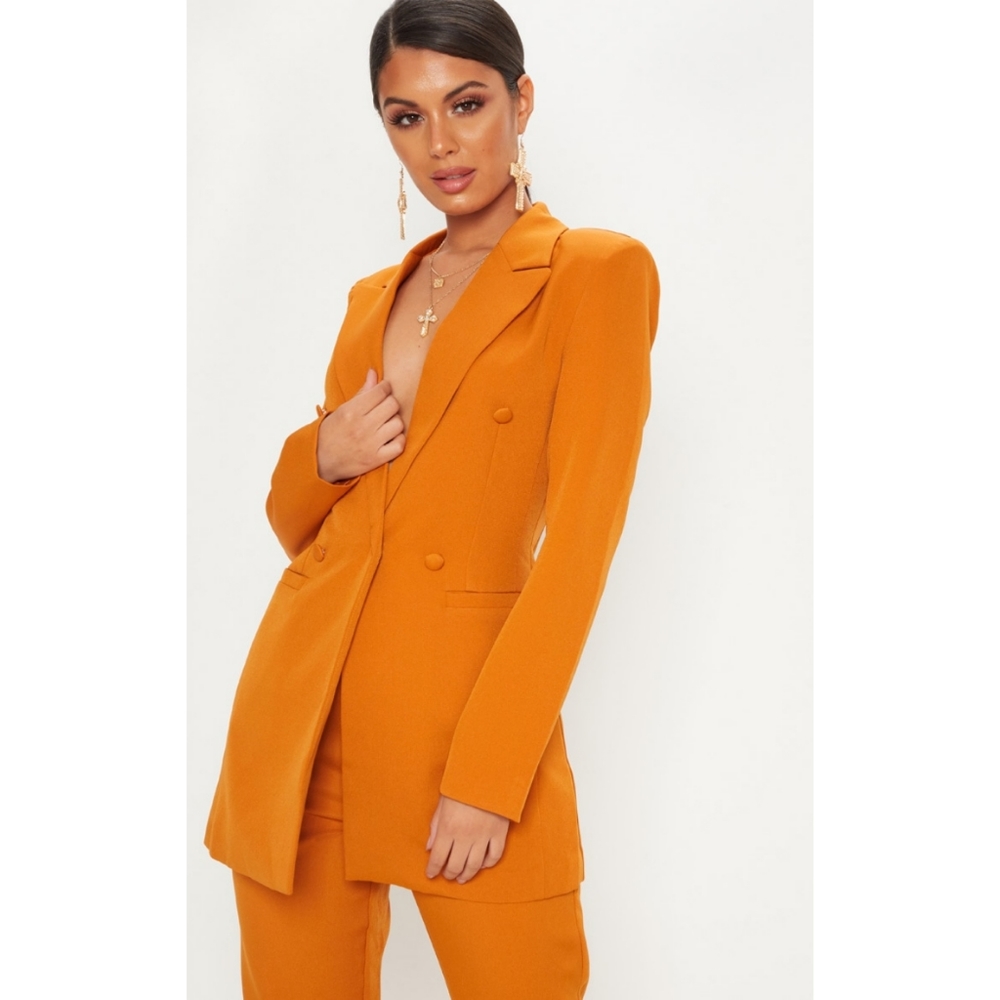Mustard Double Breasted Woven Blazer